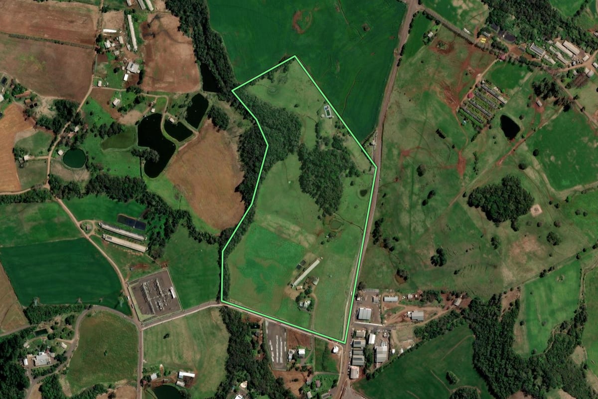 Imagem de satélite do imóvel rural em Pinhal (RS), com o contorno declarado no CAR desenhado por cima.