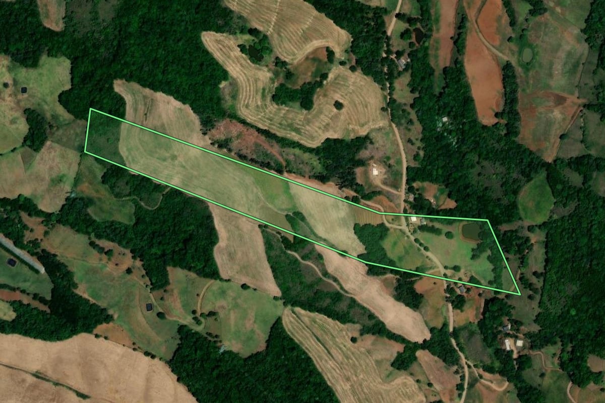 Imagem de satélite do imóvel rural em Pinhal (RS), com o contorno declarado no CAR desenhado por cima.