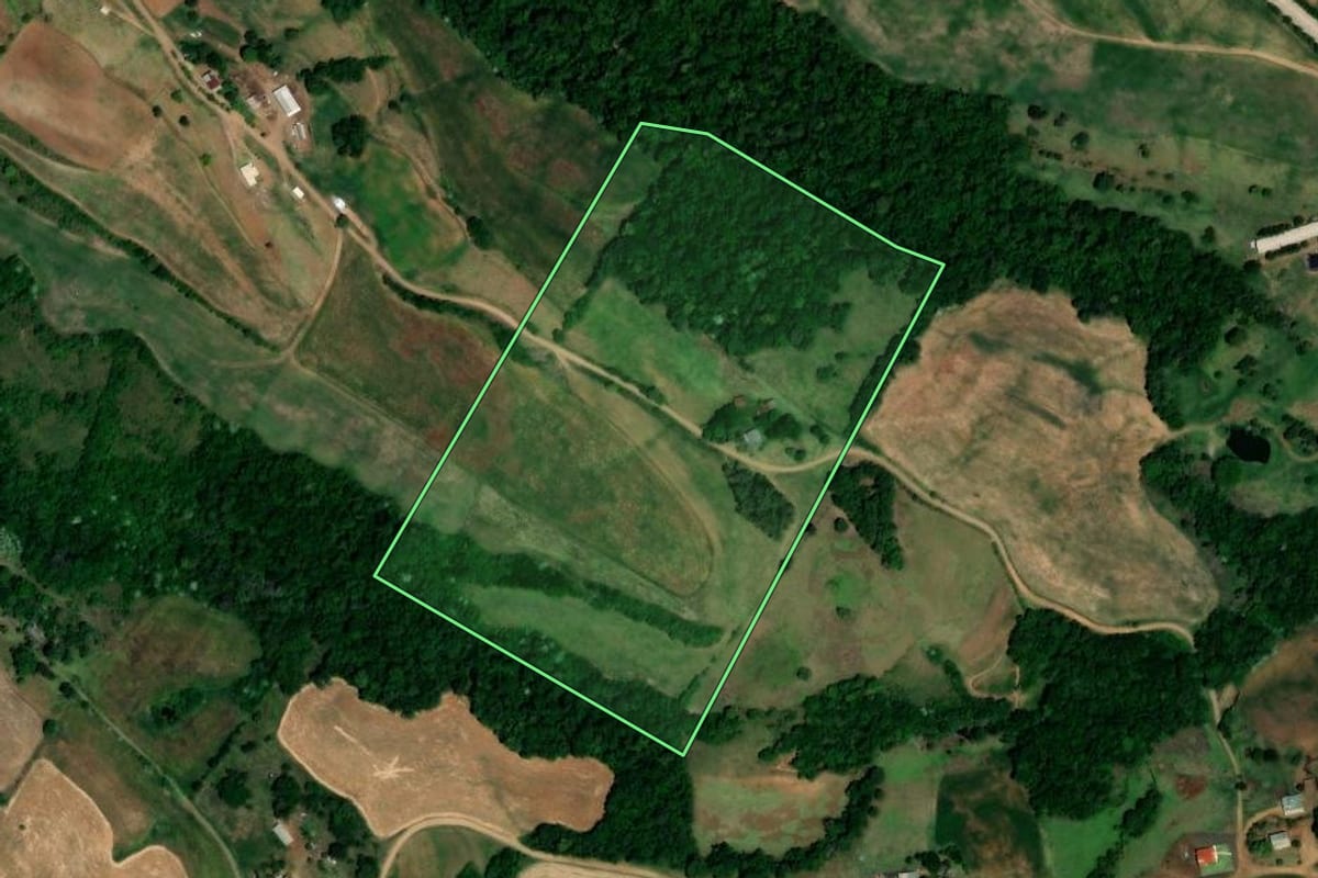 Imagem de satélite do imóvel rural em Pinhal (RS), com o contorno declarado no CAR desenhado por cima.
