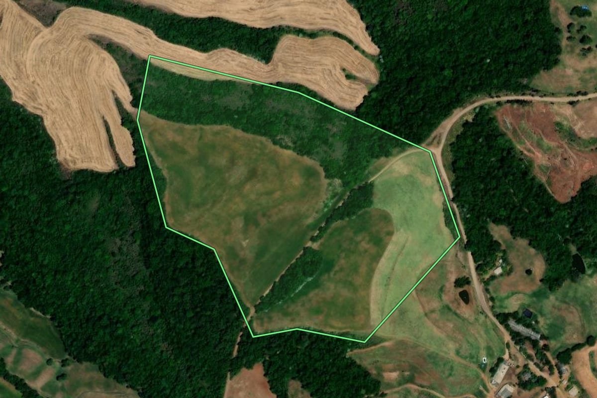 Imagem de satélite do imóvel rural em Pinhal (RS), com o contorno declarado no CAR desenhado por cima.