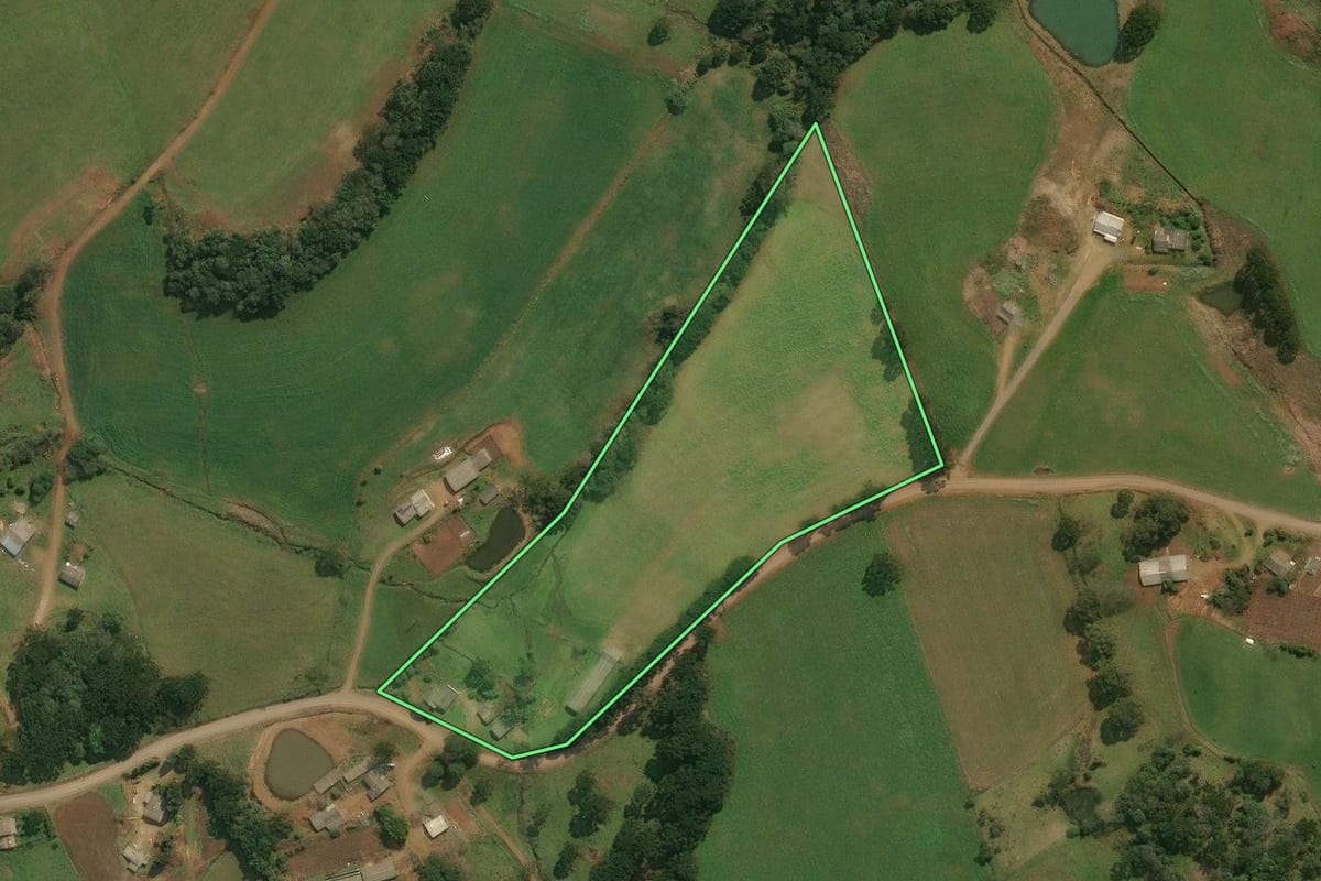 Imagem de satélite do imóvel rural em Pinhal da Serra (RS), com o contorno declarado no CAR desenhado por cima.