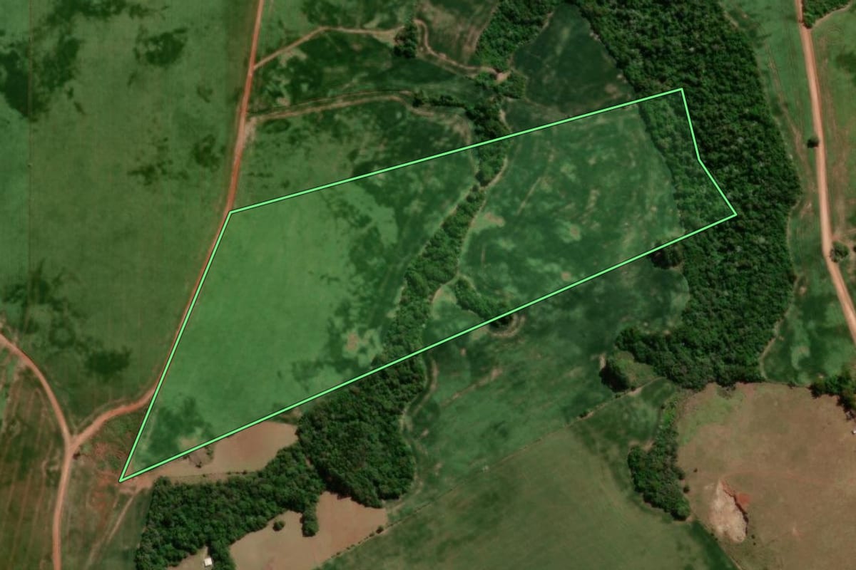 Imagem de satélite do imóvel rural em Pinhal Grande (RS), com o contorno declarado no CAR desenhado por cima.