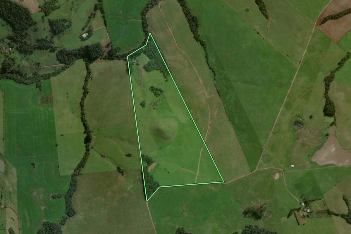 Imagem de satélite do imóvel rural em Pinhal Grande (RS), com o contorno declarado no CAR desenhado por cima.