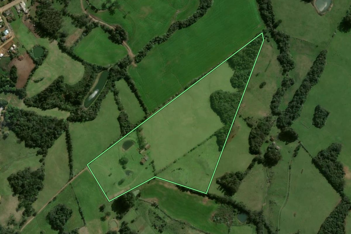 Imagem de satélite do imóvel rural em Pinhal Grande (RS), com o contorno declarado no CAR desenhado por cima.