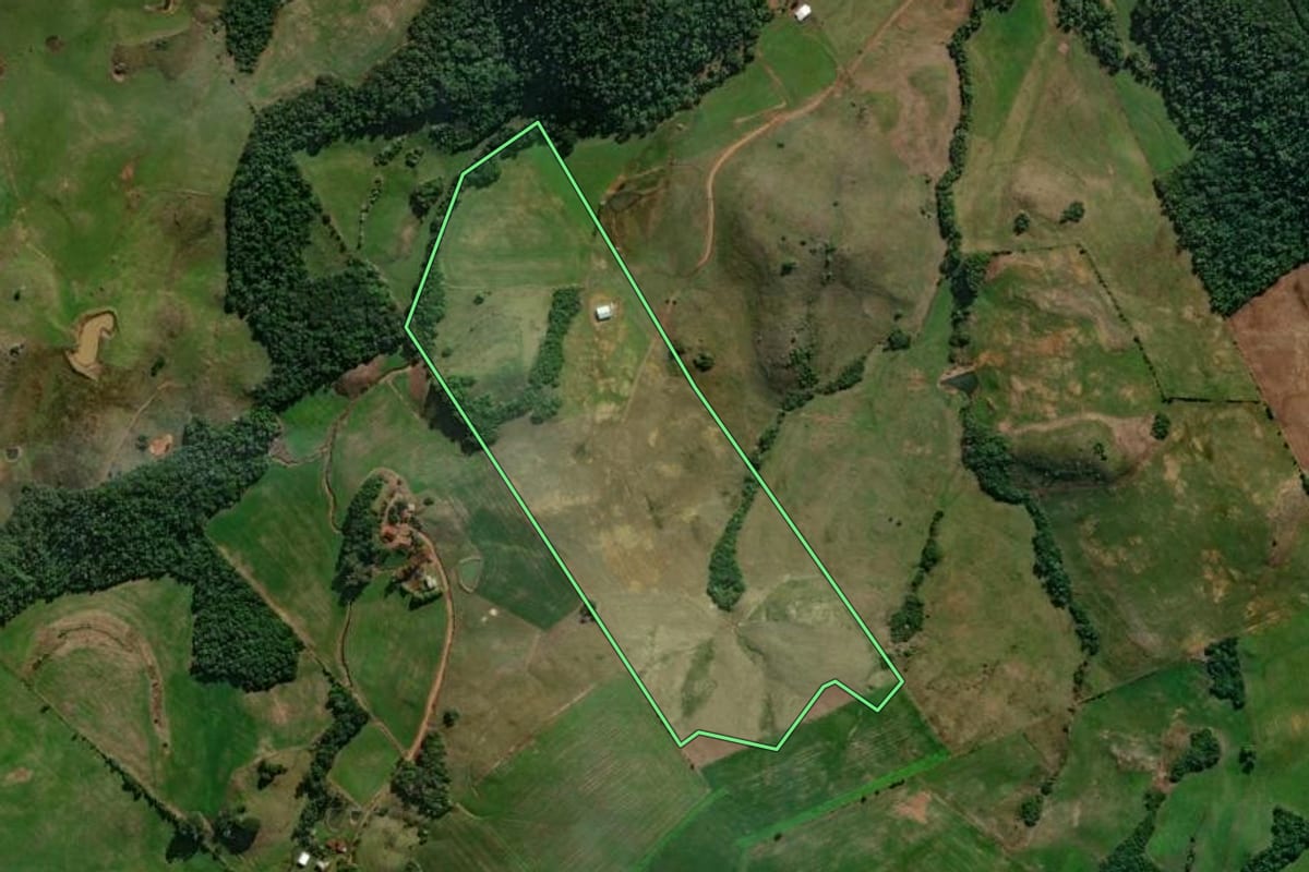 Imagem de satélite do imóvel rural em Pinhal Grande (RS), com o contorno declarado no CAR desenhado por cima.