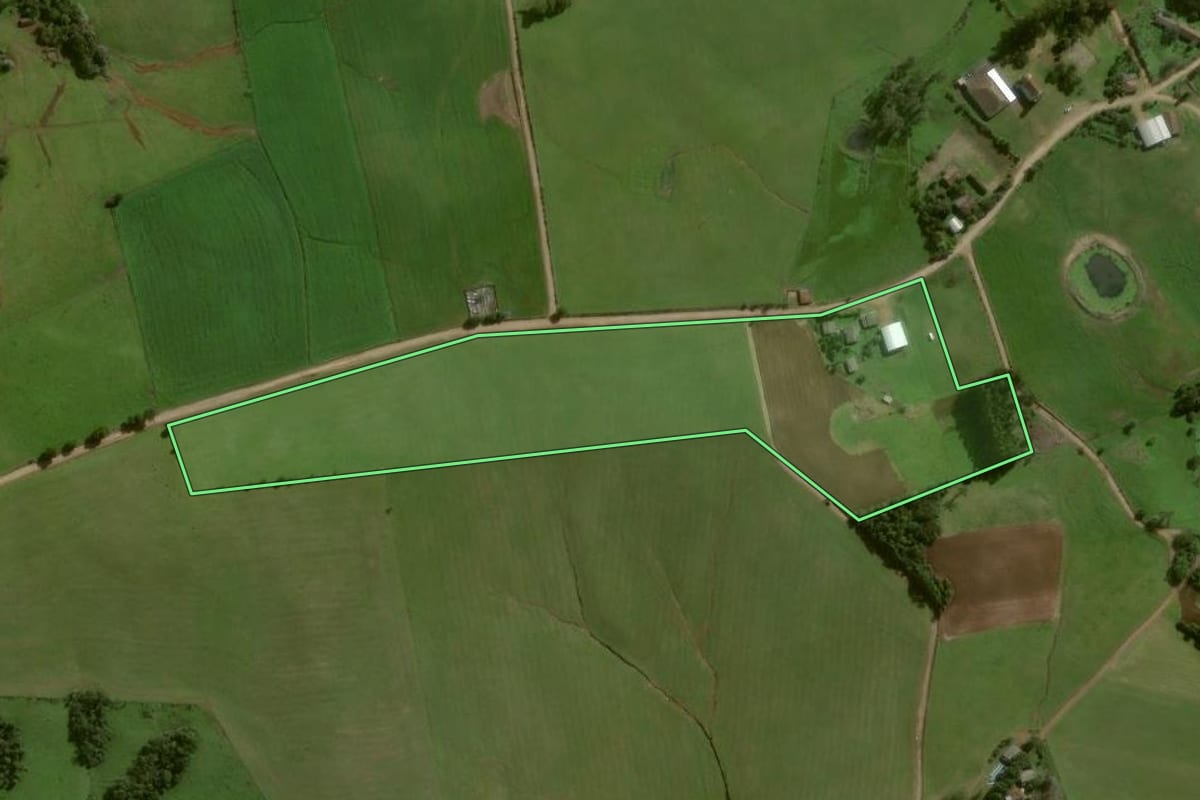Imagem de satélite do imóvel rural em Pinhal Grande (RS), com o contorno declarado no CAR desenhado por cima.