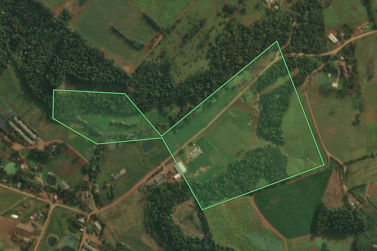 Imagem de satélite do imóvel rural em Pinheirinho do Vale (RS), com o contorno declarado no CAR desenhado por cima.