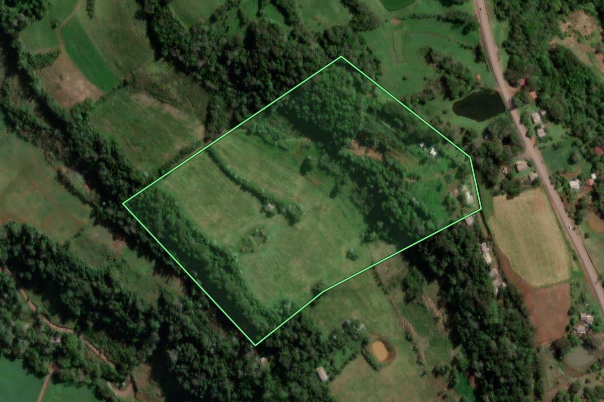 Imagem de satélite do imóvel rural em Pinheirinho do Vale (RS), com o contorno declarado no CAR desenhado por cima.
