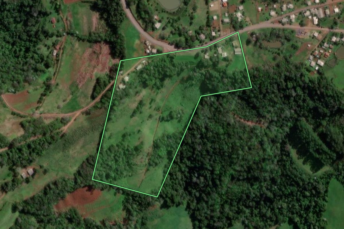 Imagem de satélite do imóvel rural em Pinheirinho do Vale (RS), com o contorno declarado no CAR desenhado por cima.