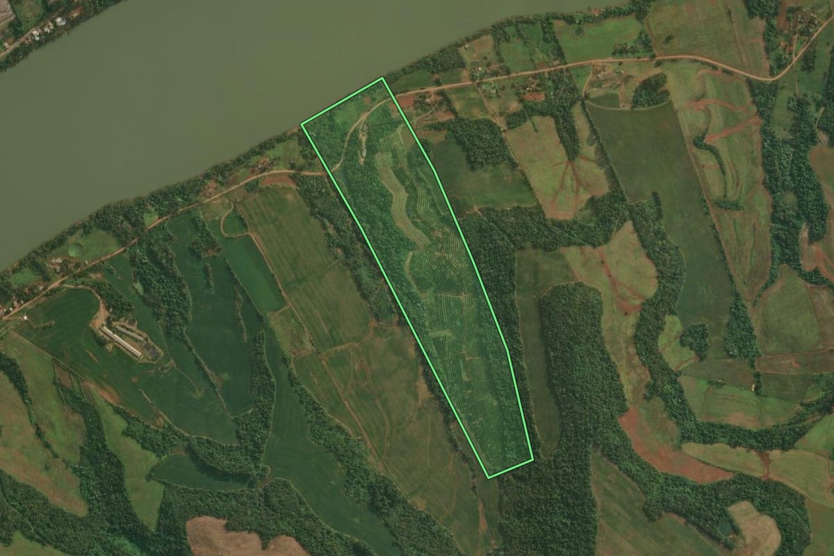 Imagem de satélite do imóvel rural em Pinheirinho do Vale (RS), com o contorno declarado no CAR desenhado por cima.