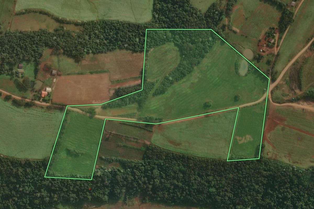 Imagem de satélite do imóvel rural em Pinheirinho do Vale (RS), com o contorno declarado no CAR desenhado por cima.