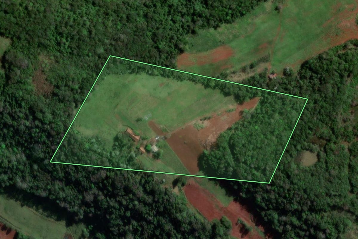 Imagem de satélite do imóvel rural em Pinheirinho do Vale (RS), com o contorno declarado no CAR desenhado por cima.