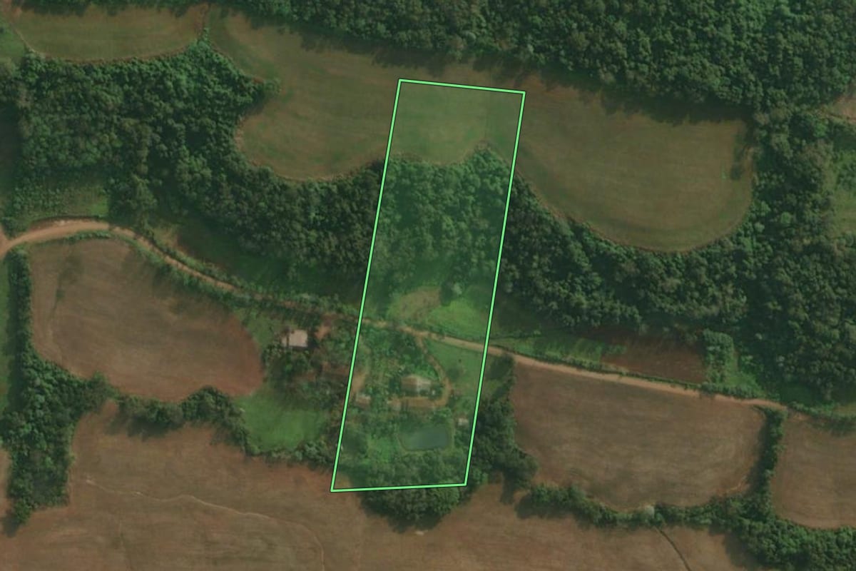 Imagem de satélite do imóvel rural em Pinheirinho do Vale (RS), com o contorno declarado no CAR desenhado por cima.