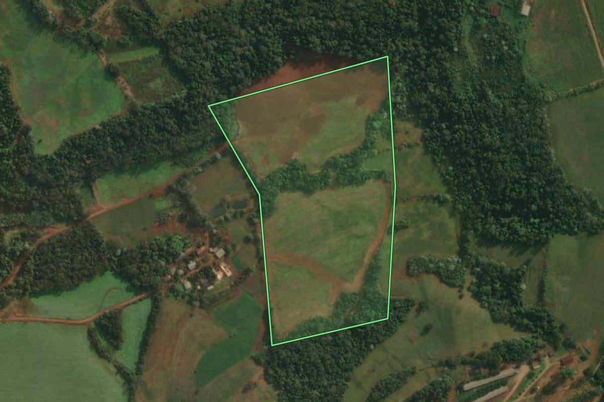 Imagem de satélite do imóvel rural em Pinheirinho do Vale (RS), com o contorno declarado no CAR desenhado por cima.