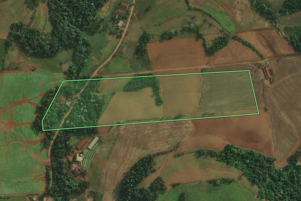 Imagem de satélite do imóvel rural em Pinheirinho do Vale (RS), com o contorno declarado no CAR desenhado por cima.