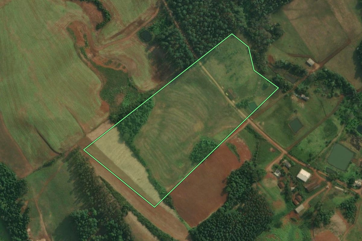 Imagem de satélite do imóvel rural em Pinheirinho do Vale (RS), com o contorno declarado no CAR desenhado por cima.
