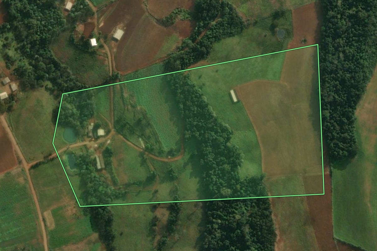 Imagem de satélite do imóvel rural em Pinheirinho do Vale (RS), com o contorno declarado no CAR desenhado por cima.
