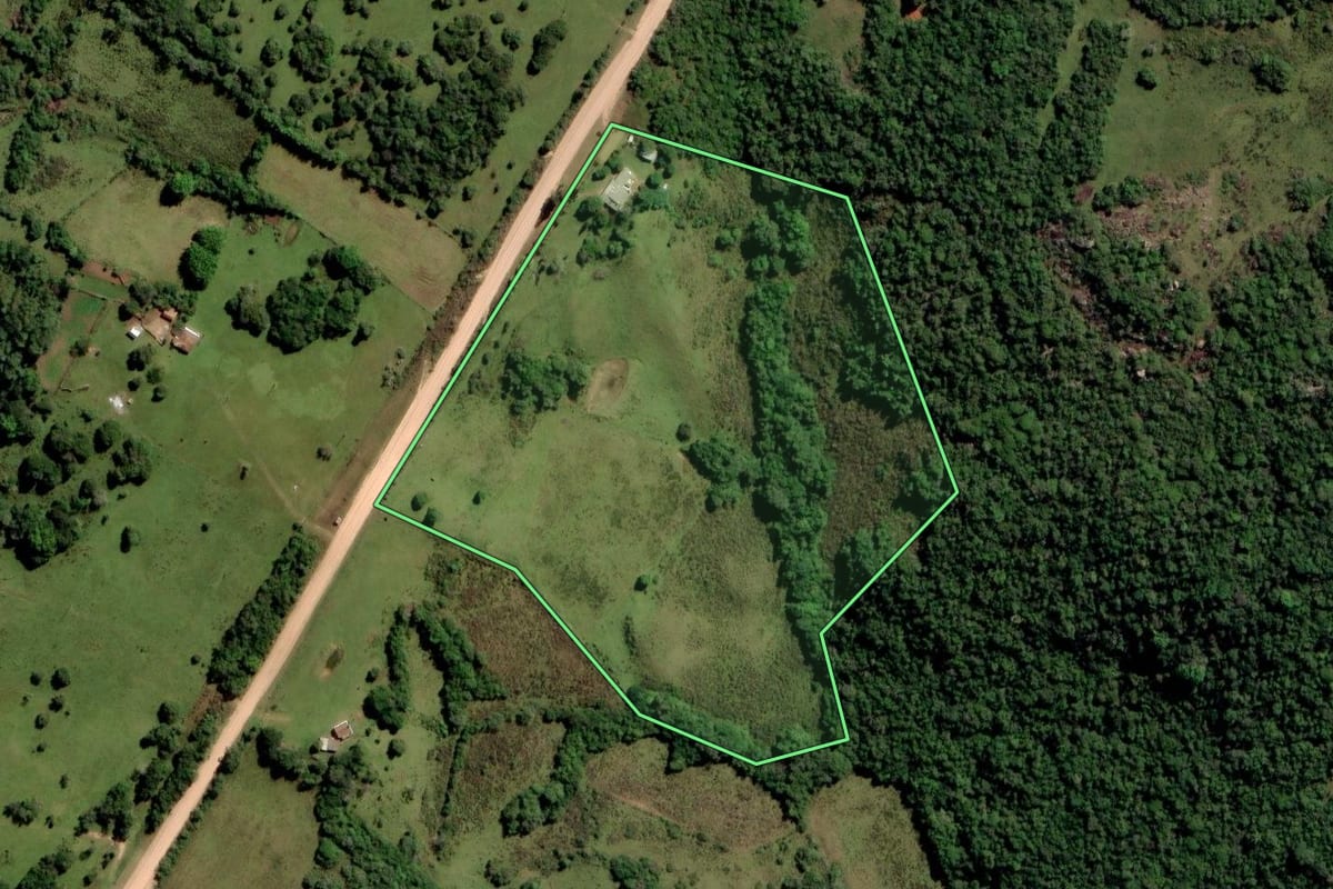 Imagem de satélite do imóvel rural em Pinheiro Machado (RS), com o contorno declarado no CAR desenhado por cima.