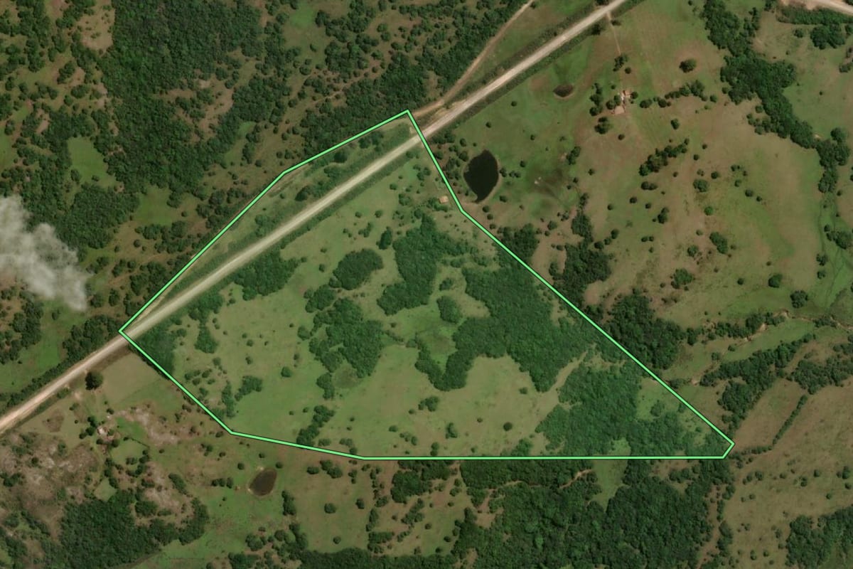 Imagem de satélite do imóvel rural em Pinheiro Machado (RS), com o contorno declarado no CAR desenhado por cima.