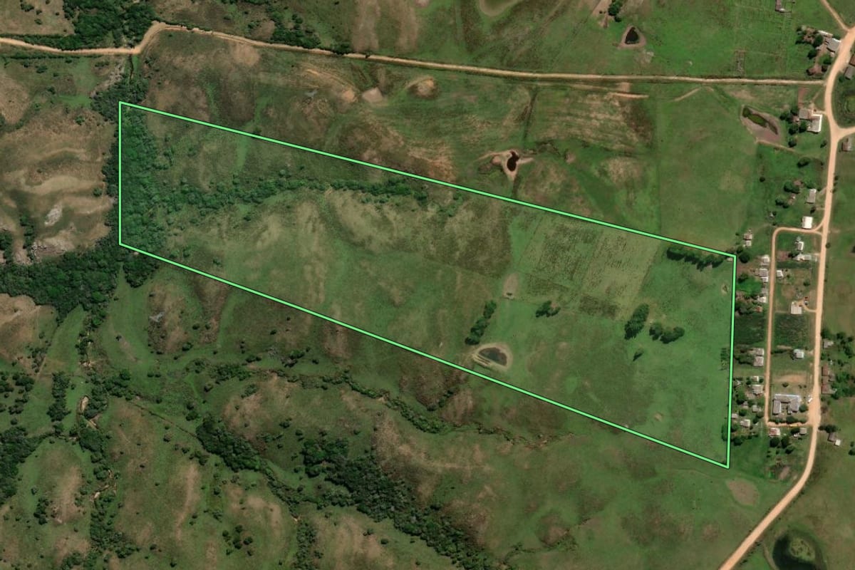 Imagem de satélite do imóvel rural em Pinheiro Machado (RS), com o contorno declarado no CAR desenhado por cima.