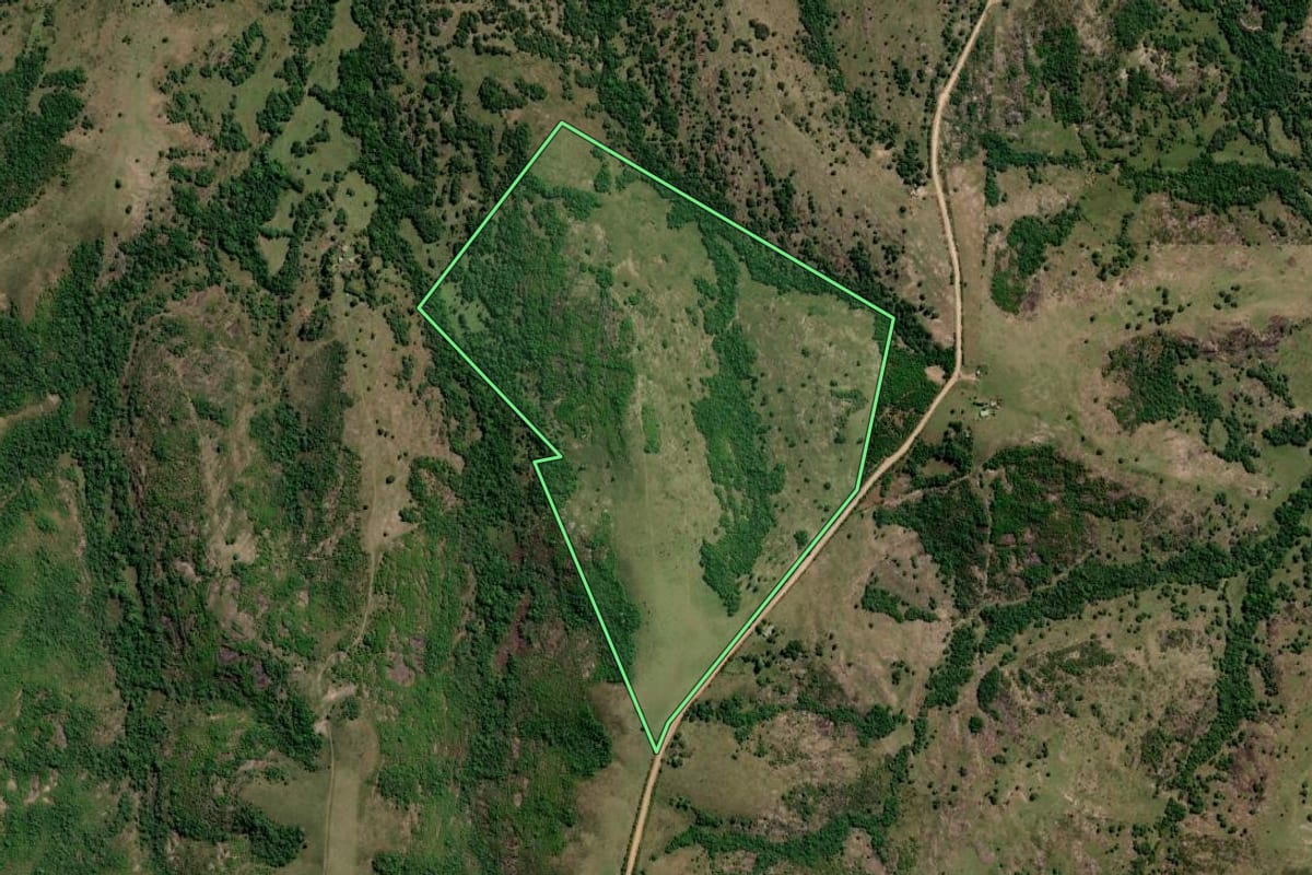 Imagem de satélite do imóvel rural em Pinheiro Machado (RS), com o contorno declarado no CAR desenhado por cima.