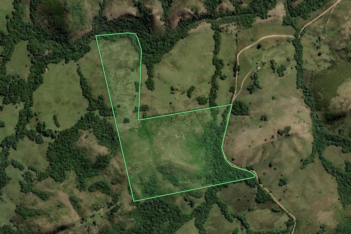Imagem de satélite do imóvel rural em Pinheiro Machado (RS), com o contorno declarado no CAR desenhado por cima.