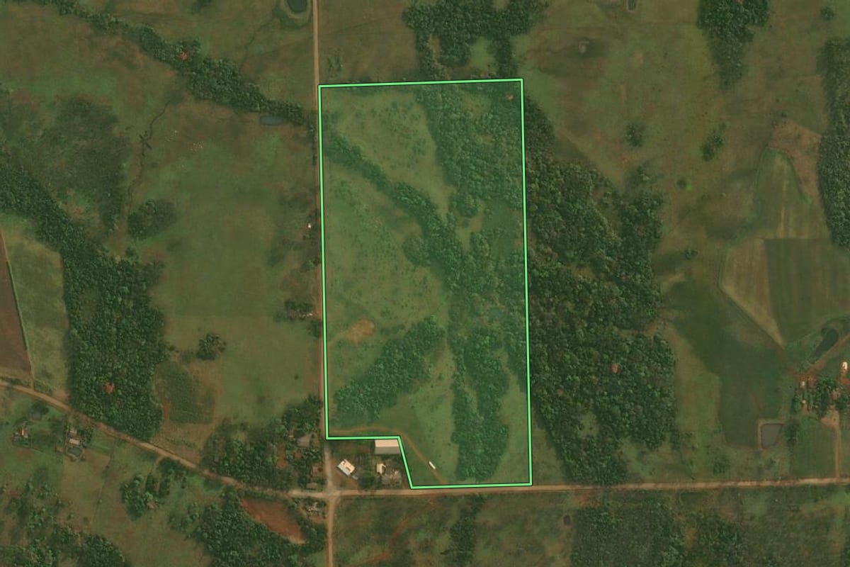 Imagem de satélite do imóvel rural em Pirapó (RS), com o contorno declarado no CAR desenhado por cima.