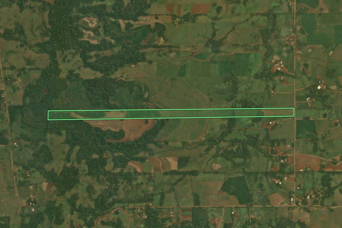 Imagem de satélite do imóvel rural em Pirapó (RS), com o contorno declarado no CAR desenhado por cima.