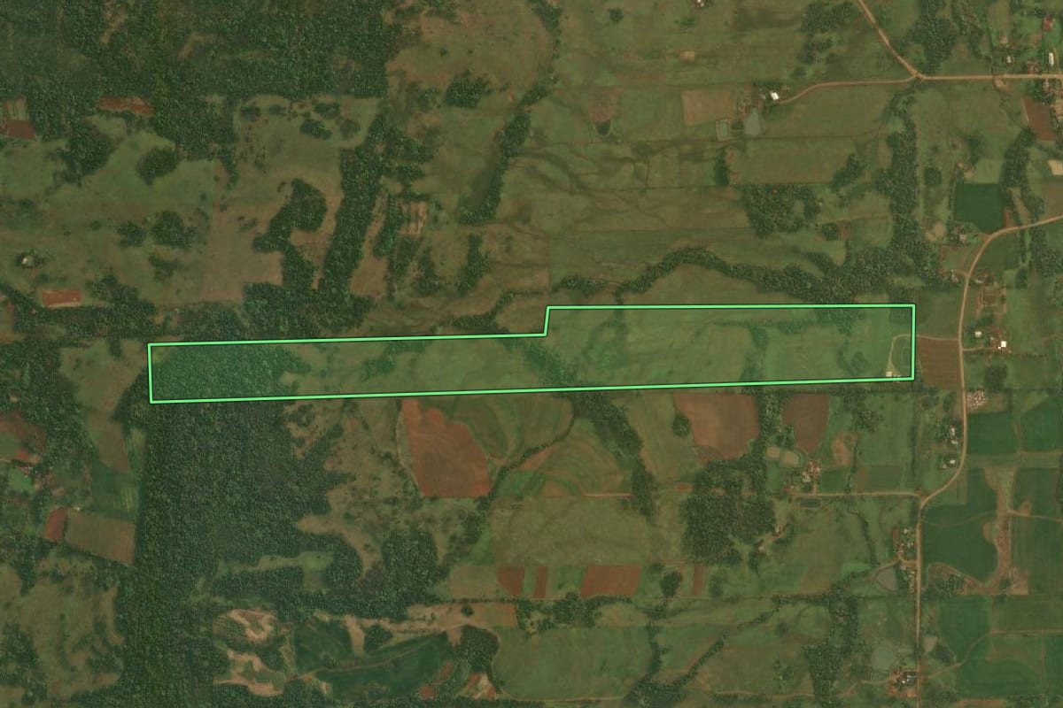 Imagem de satélite do imóvel rural em Pirapó (RS), com o contorno declarado no CAR desenhado por cima.