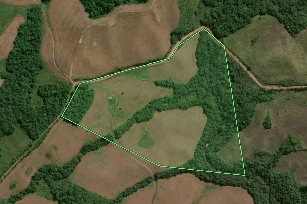 Imagem de satélite do imóvel rural em Piratini (RS), com o contorno declarado no CAR desenhado por cima.