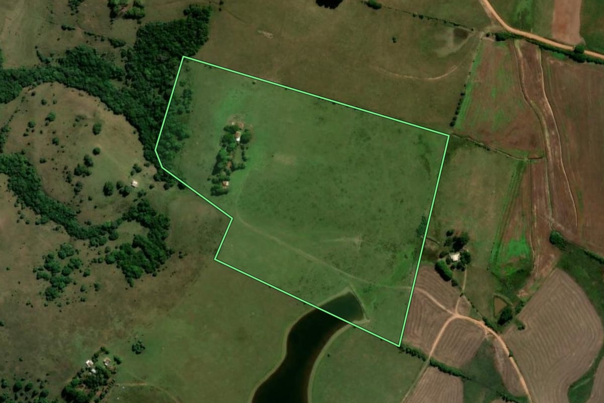 Imagem de satélite do imóvel rural em Piratini (RS), com o contorno declarado no CAR desenhado por cima.