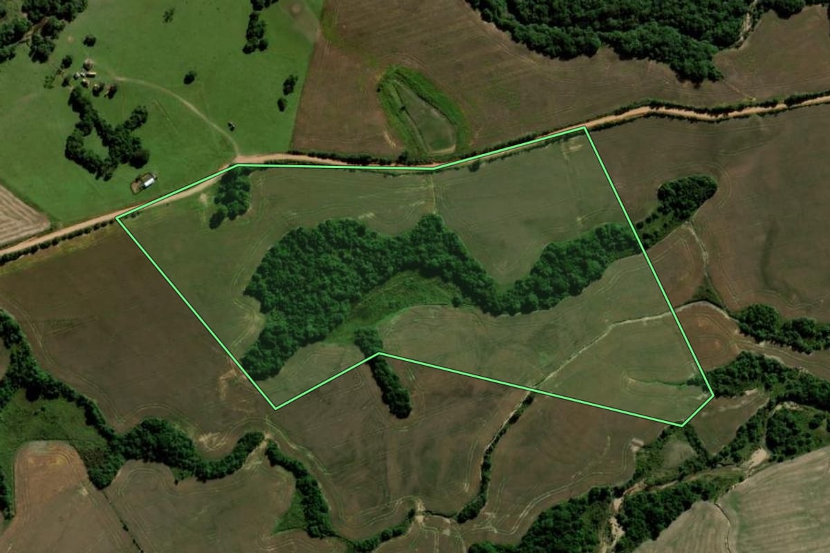 Imagem de satélite do imóvel rural em Piratini (RS), com o contorno declarado no CAR desenhado por cima.