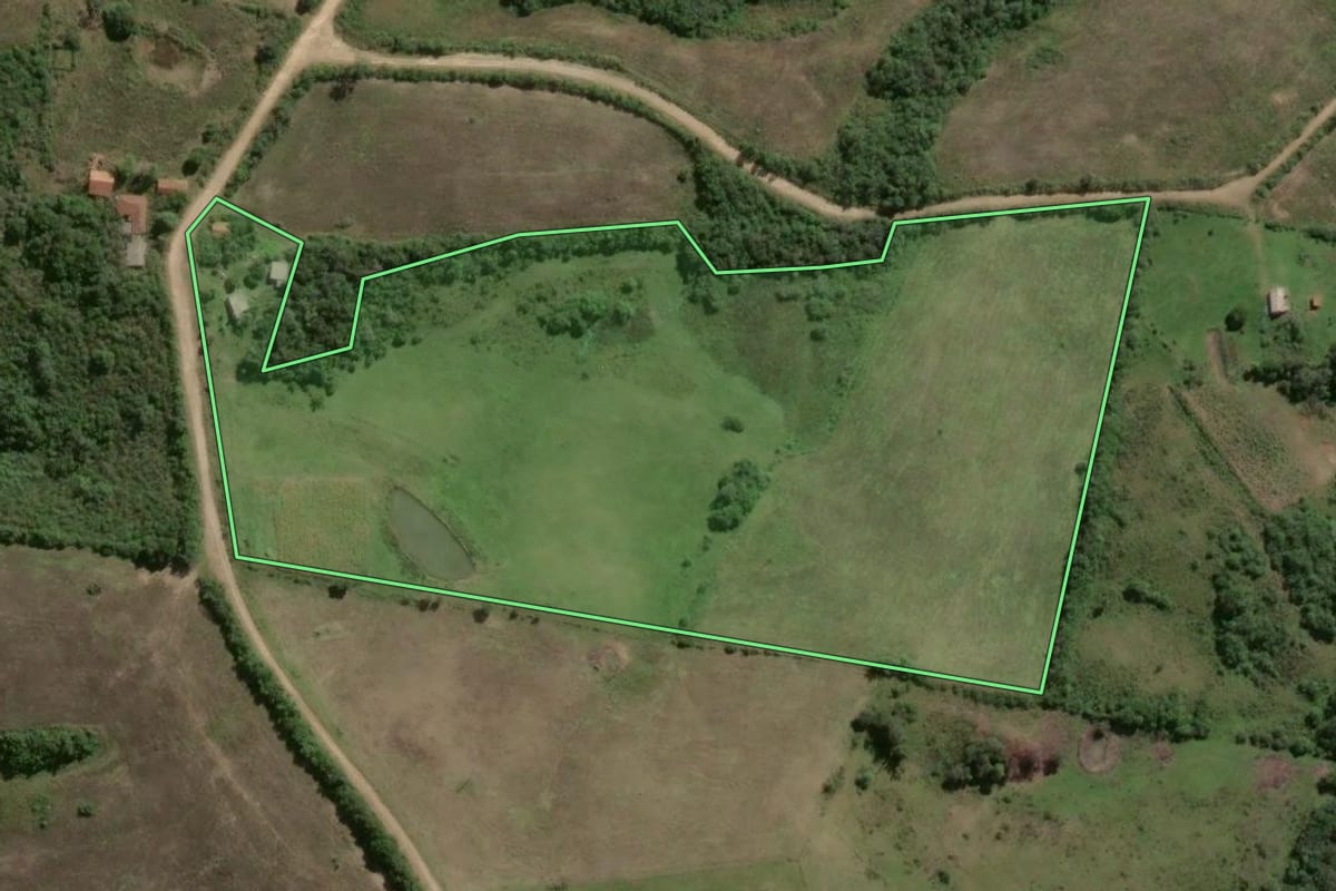 Imagem de satélite do imóvel rural em Piratini (RS), com o contorno declarado no CAR desenhado por cima.