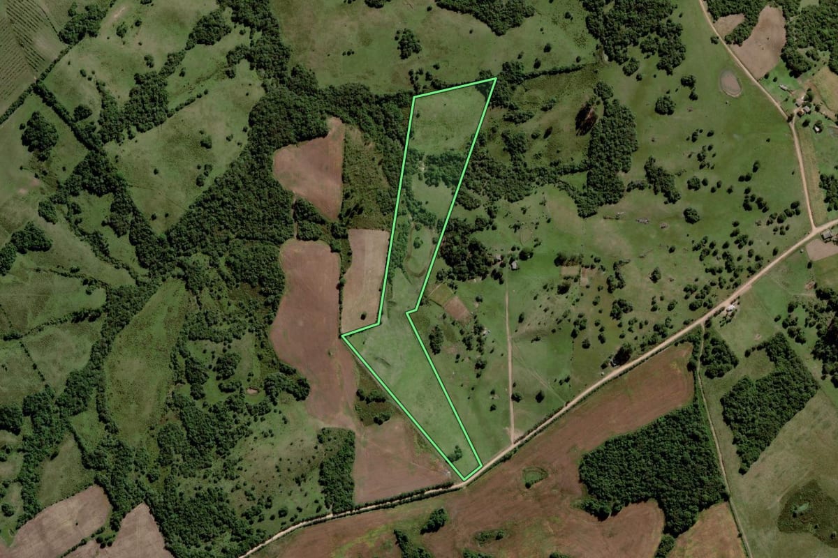 Imagem de satélite do imóvel rural em Piratini (RS), com o contorno declarado no CAR desenhado por cima.