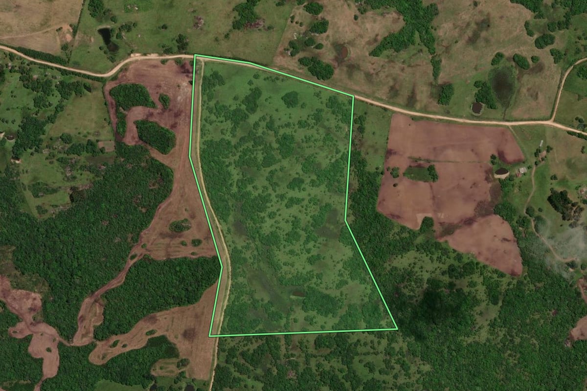 Imagem de satélite do imóvel rural em Piratini (RS), com o contorno declarado no CAR desenhado por cima.