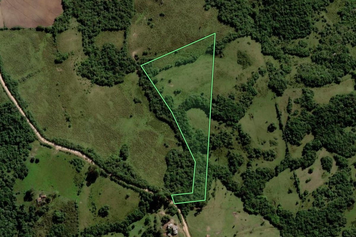 Imagem de satélite do imóvel rural em Piratini (RS), com o contorno declarado no CAR desenhado por cima.