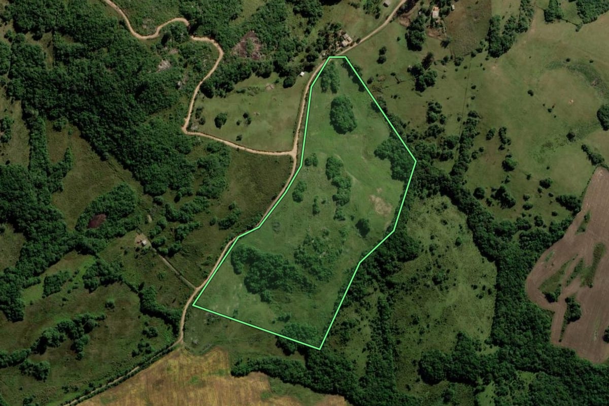 Imagem de satélite do imóvel rural em Piratini (RS), com o contorno declarado no CAR desenhado por cima.