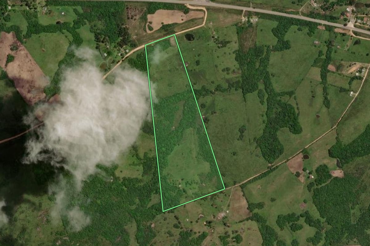 Imagem de satélite do imóvel rural em Piratini (RS), com o contorno declarado no CAR desenhado por cima.