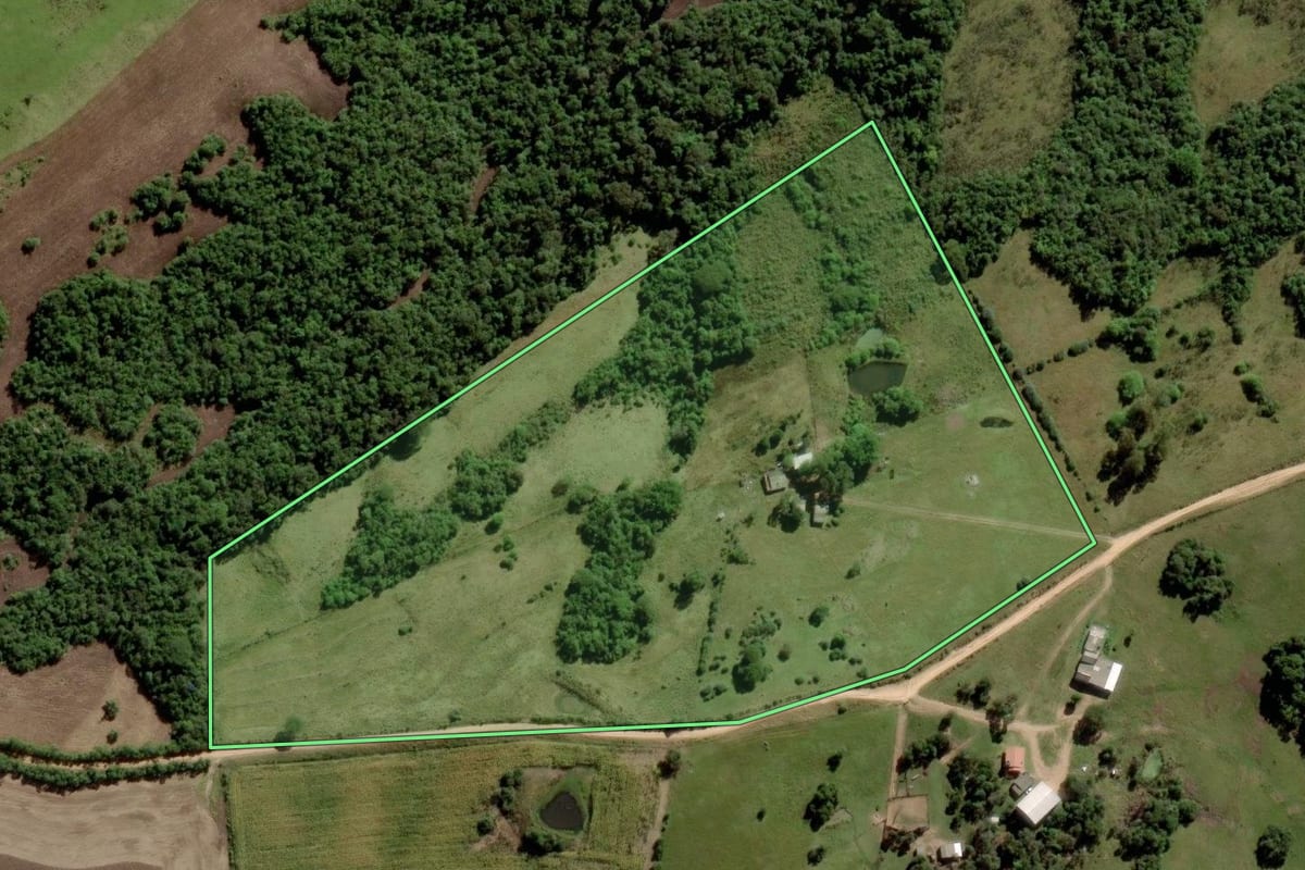 Imagem de satélite do imóvel rural em Piratini (RS), com o contorno declarado no CAR desenhado por cima.