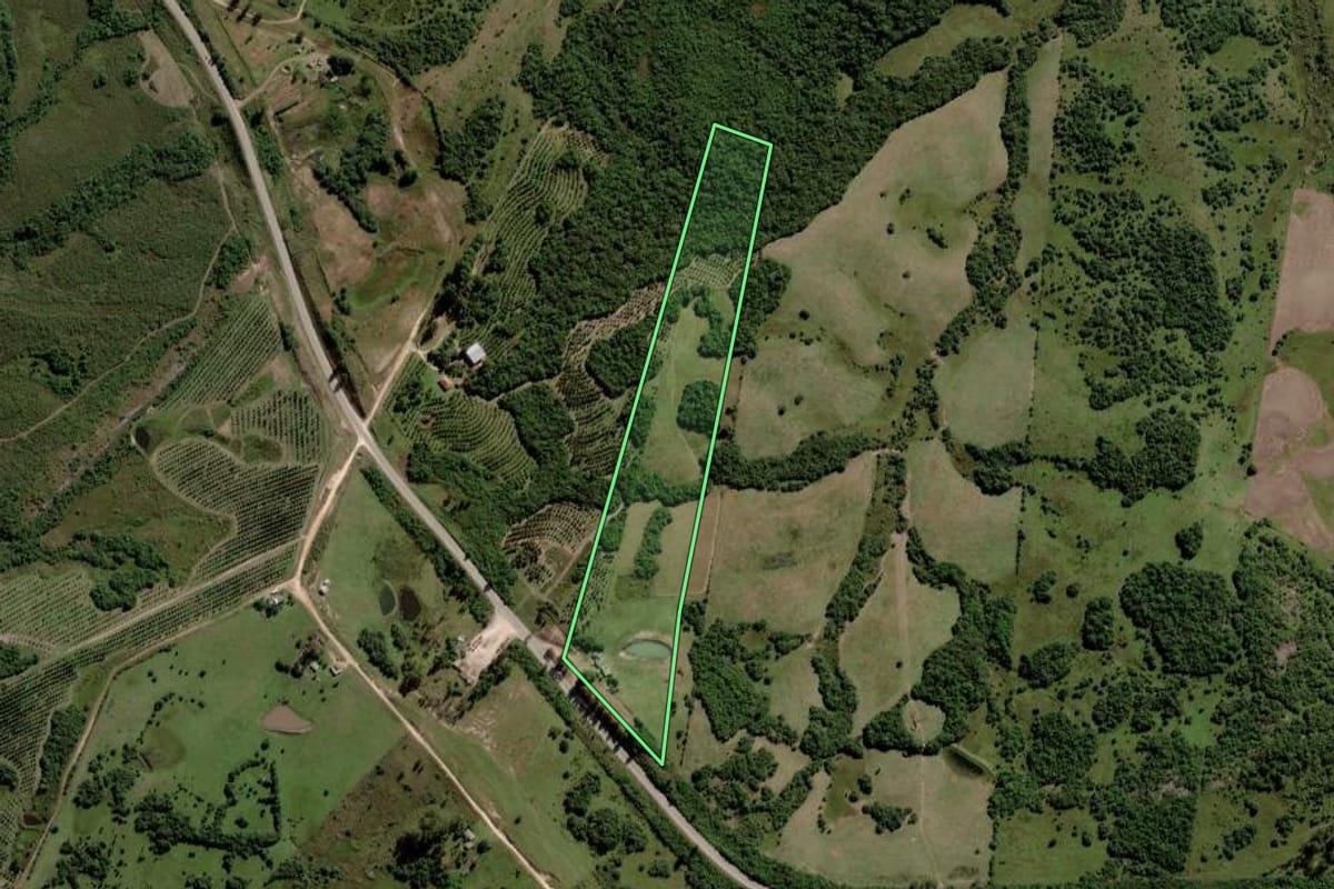 Imagem de satélite do imóvel rural em Piratini (RS), com o contorno declarado no CAR desenhado por cima.