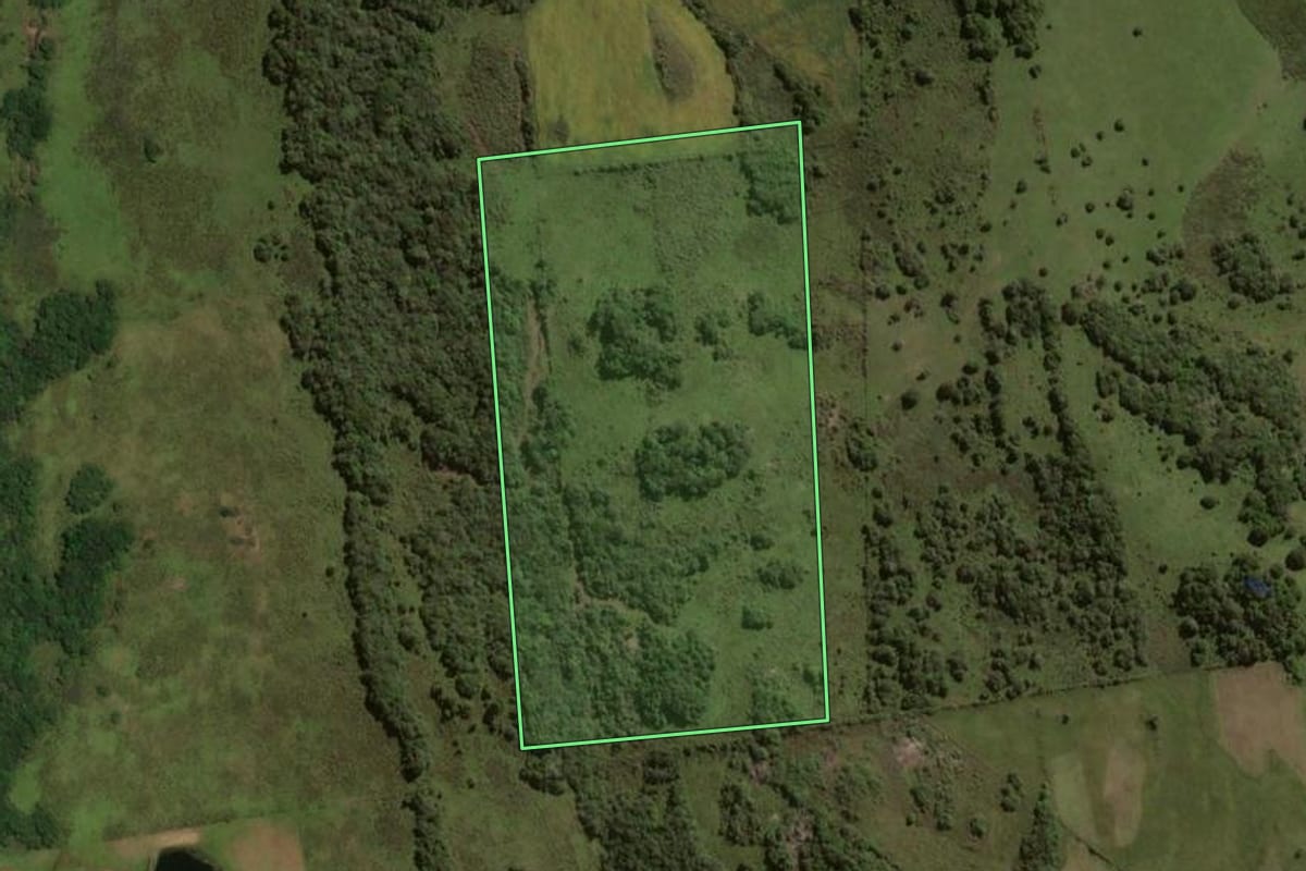 Imagem de satélite do imóvel rural em Piratini (RS), com o contorno declarado no CAR desenhado por cima.