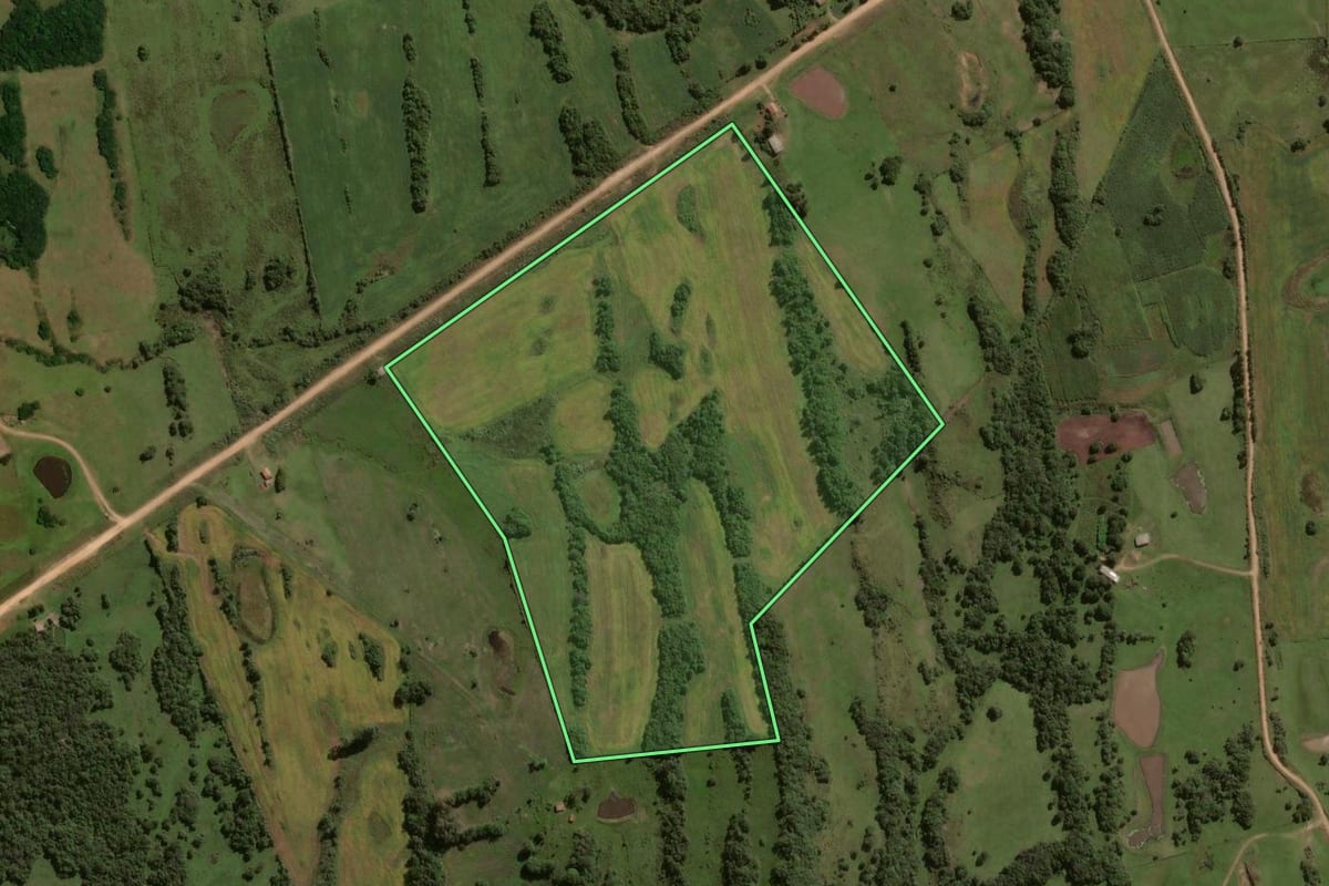Imagem de satélite do imóvel rural em Piratini (RS), com o contorno declarado no CAR desenhado por cima.