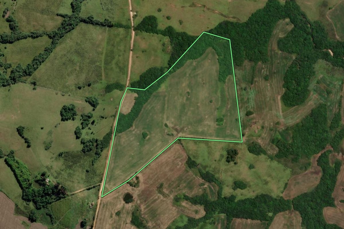 Imagem de satélite do imóvel rural em Piratini (RS), com o contorno declarado no CAR desenhado por cima.