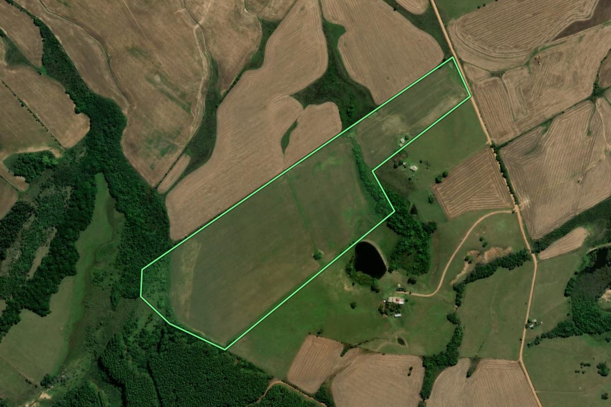 Imagem de satélite do imóvel rural em Piratini (RS), com o contorno declarado no CAR desenhado por cima.