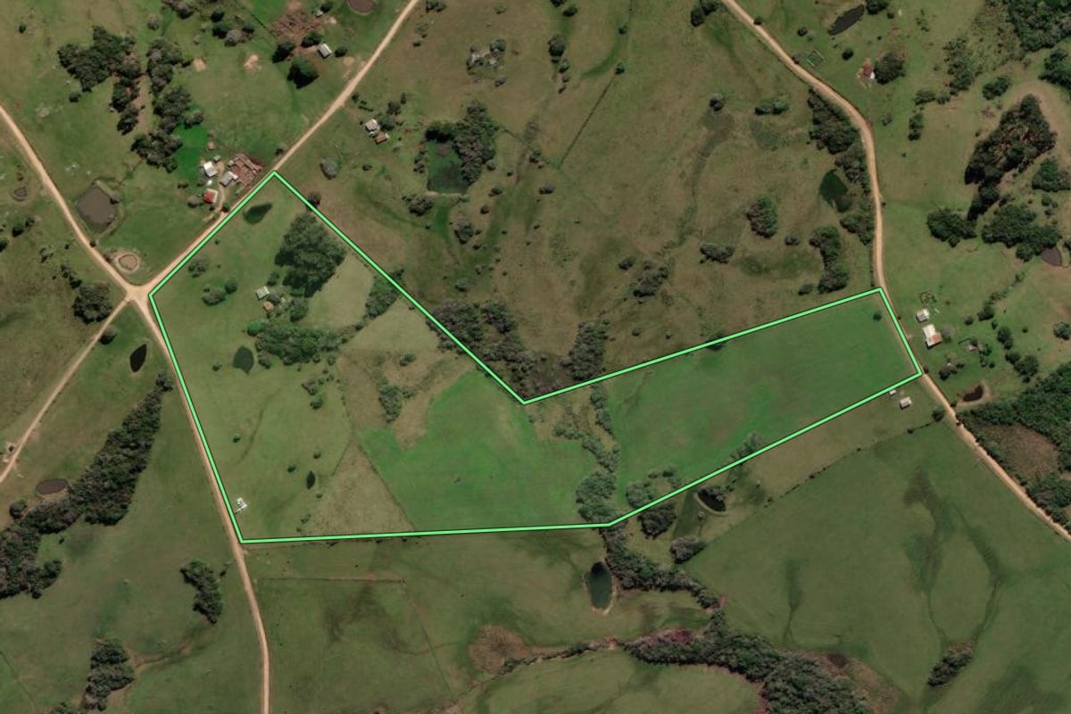 Imagem de satélite do imóvel rural em Piratini (RS), com o contorno declarado no CAR desenhado por cima.