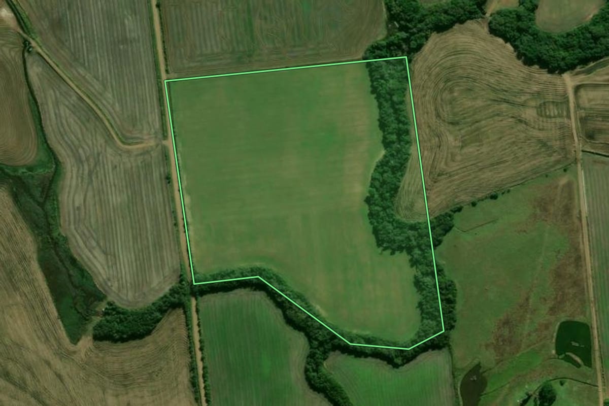 Imagem de satélite do imóvel rural em Piratini (RS), com o contorno declarado no CAR desenhado por cima.