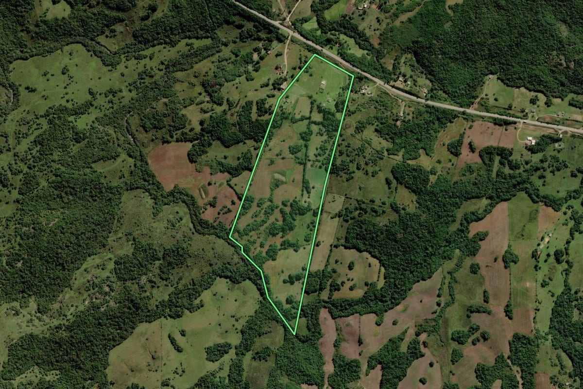Imagem de satélite do imóvel rural em Piratini (RS), com o contorno declarado no CAR desenhado por cima.