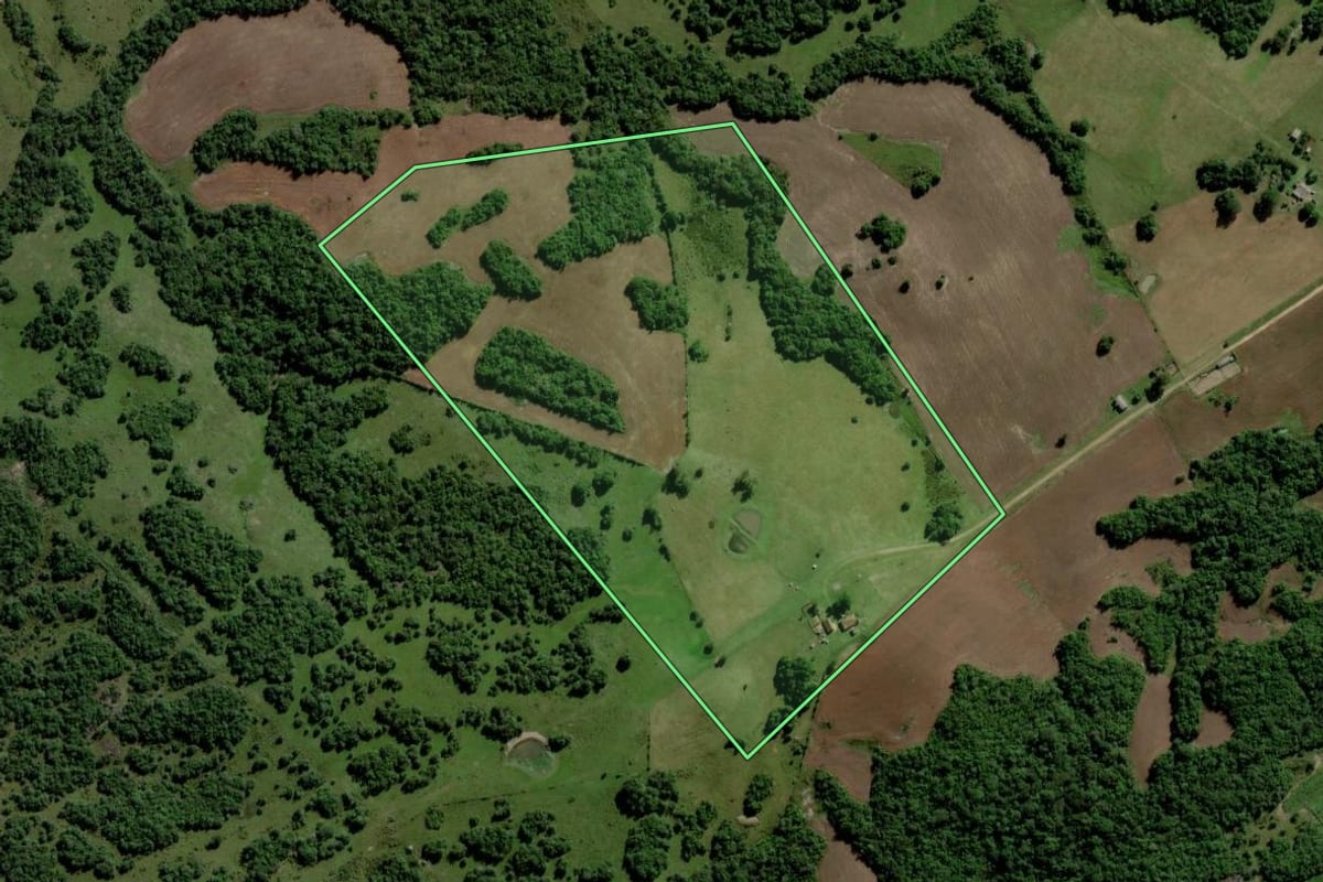 Imagem de satélite do imóvel rural em Piratini (RS), com o contorno declarado no CAR desenhado por cima.