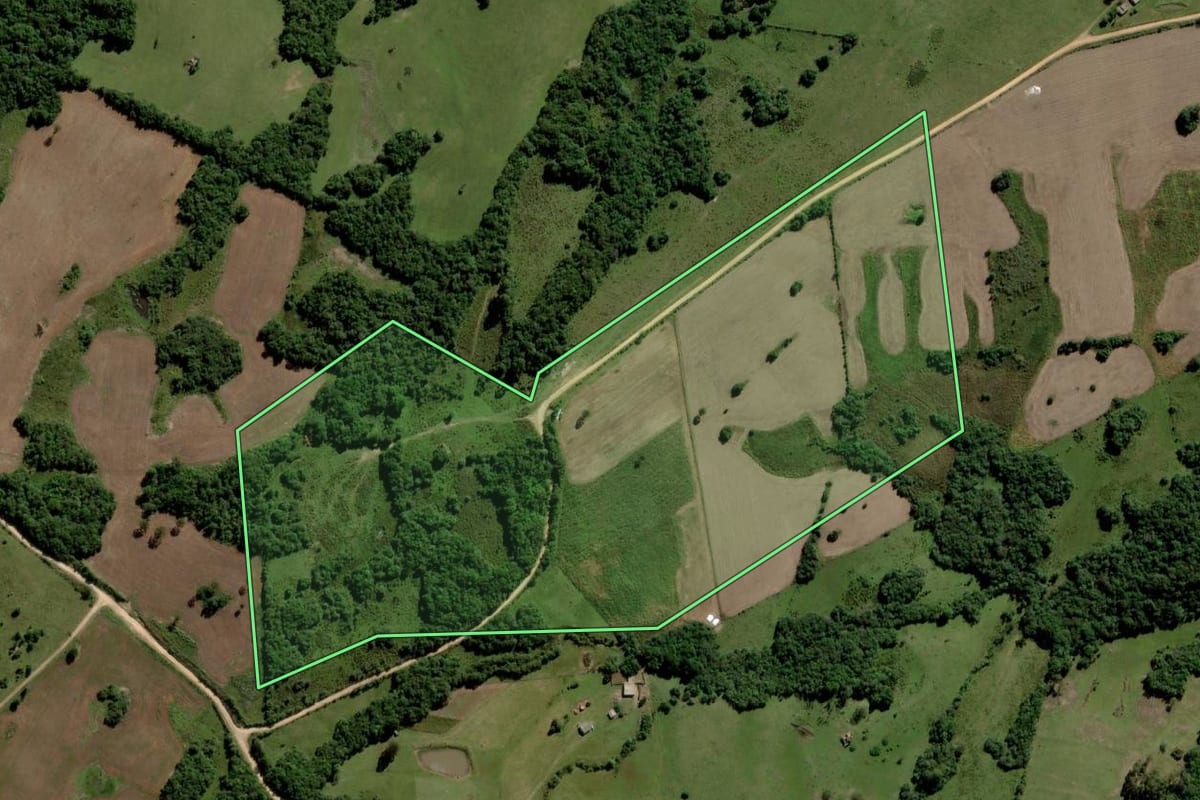 Imagem de satélite do imóvel rural em Piratini (RS), com o contorno declarado no CAR desenhado por cima.