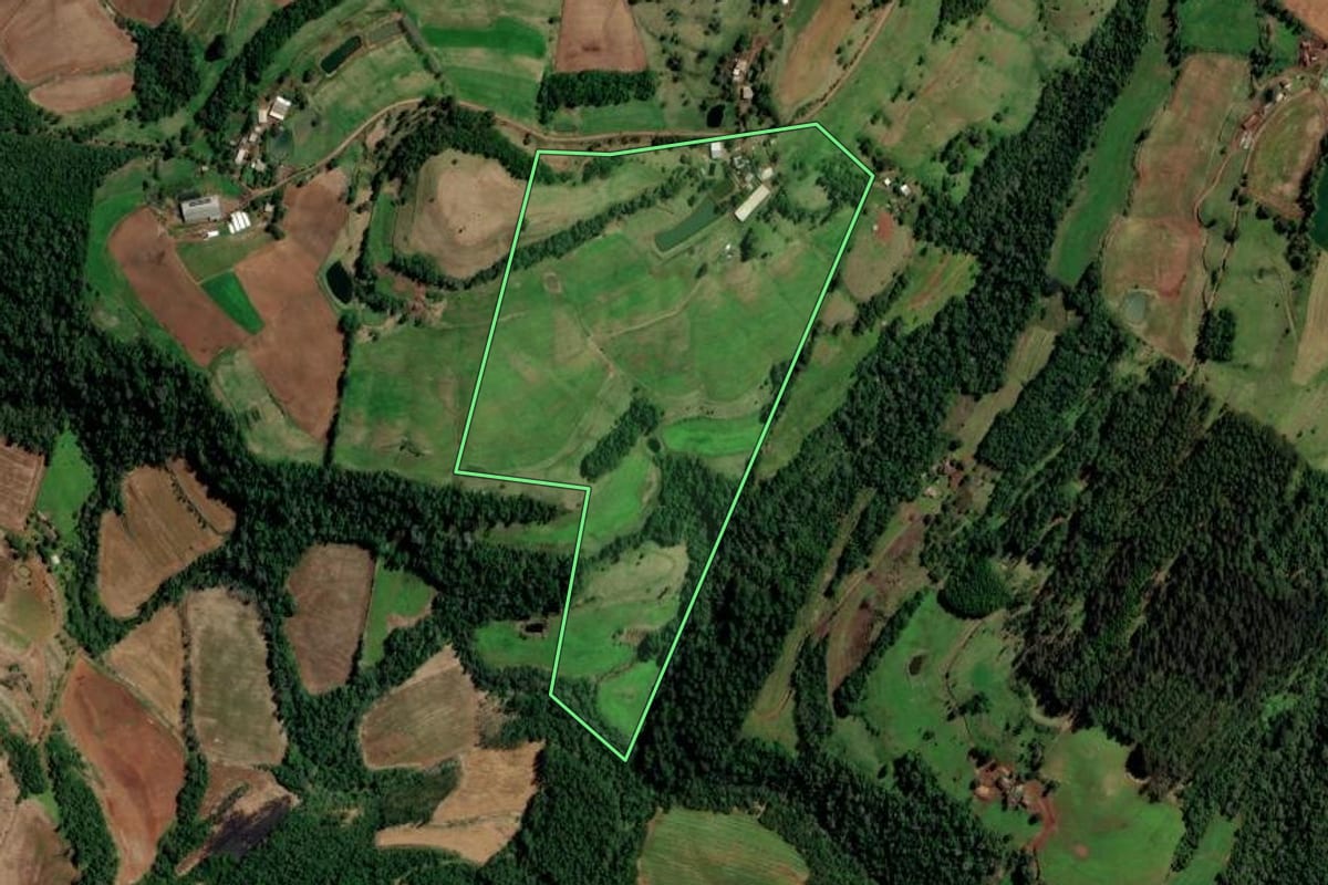 Imagem de satélite do imóvel rural em Planalto (RS), com o contorno declarado no CAR desenhado por cima.